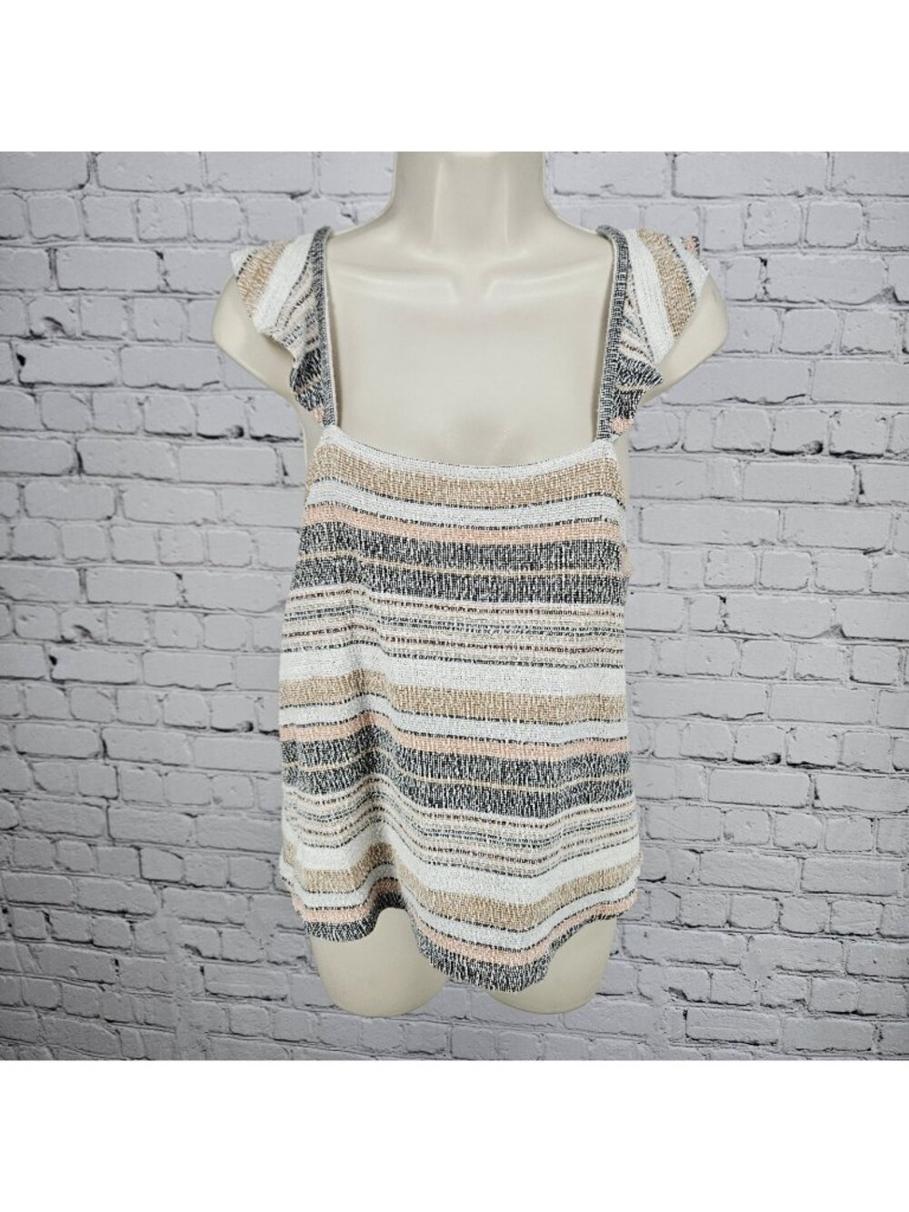 Madewell Multicolor Striped Textured 100% Cotton Ruffle Strap Tank Top Medium M